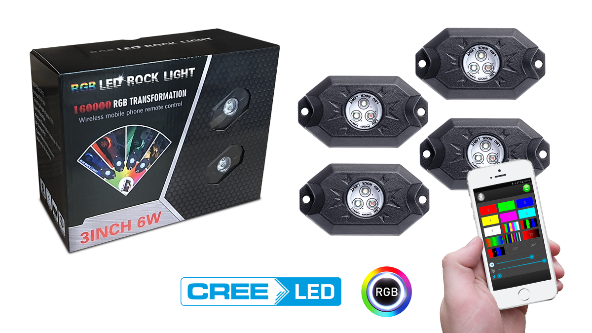 SHARK RGB-moniväriset LED-valot, Bluetooth-ohjaus, 4 kpl sarja